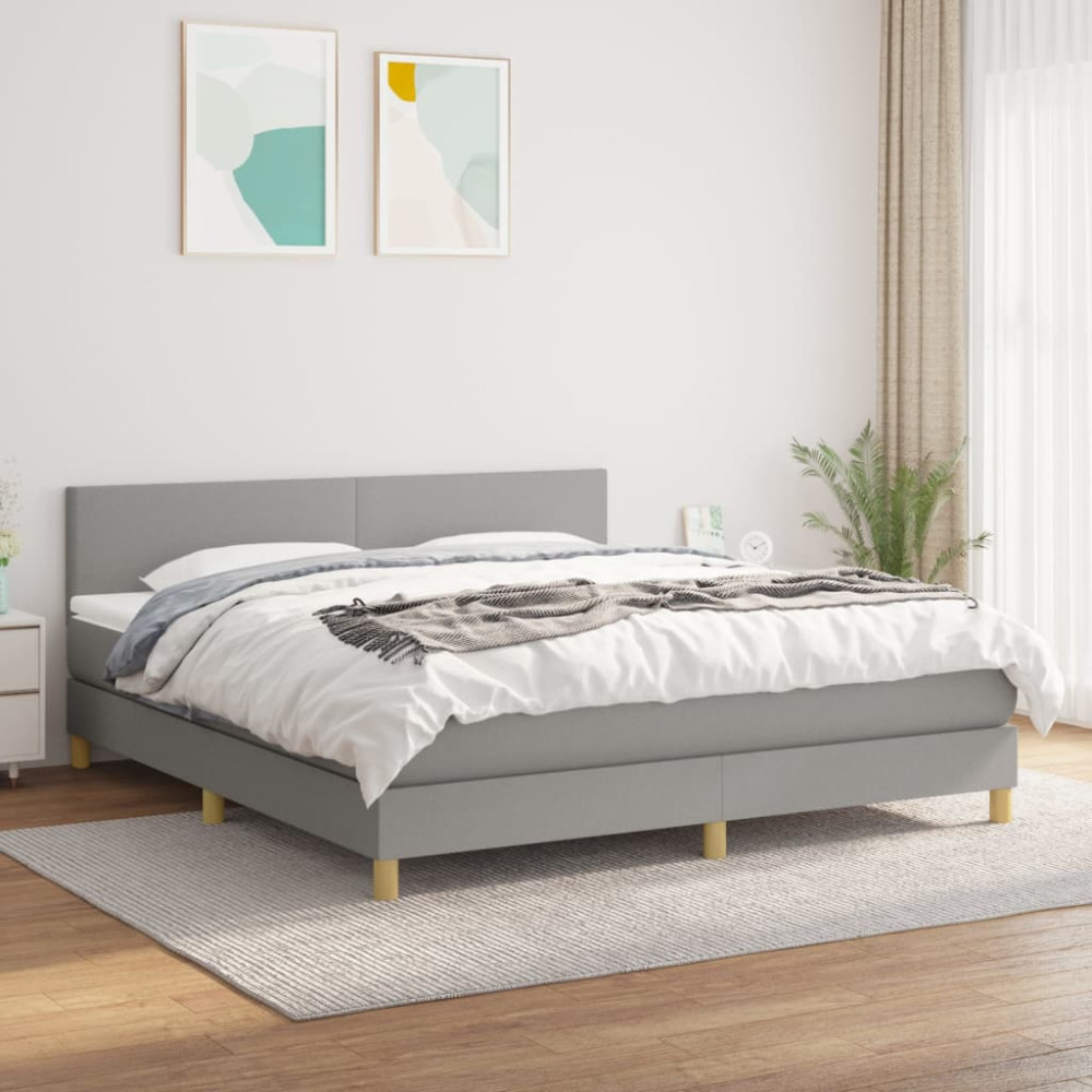 Produktbild för Ramsäng med madrass ljusgrå 180x200 cm tyg