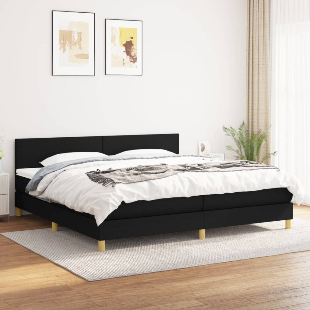 Produktbild för Ramsäng med madrass svart 200x200 cm tyg