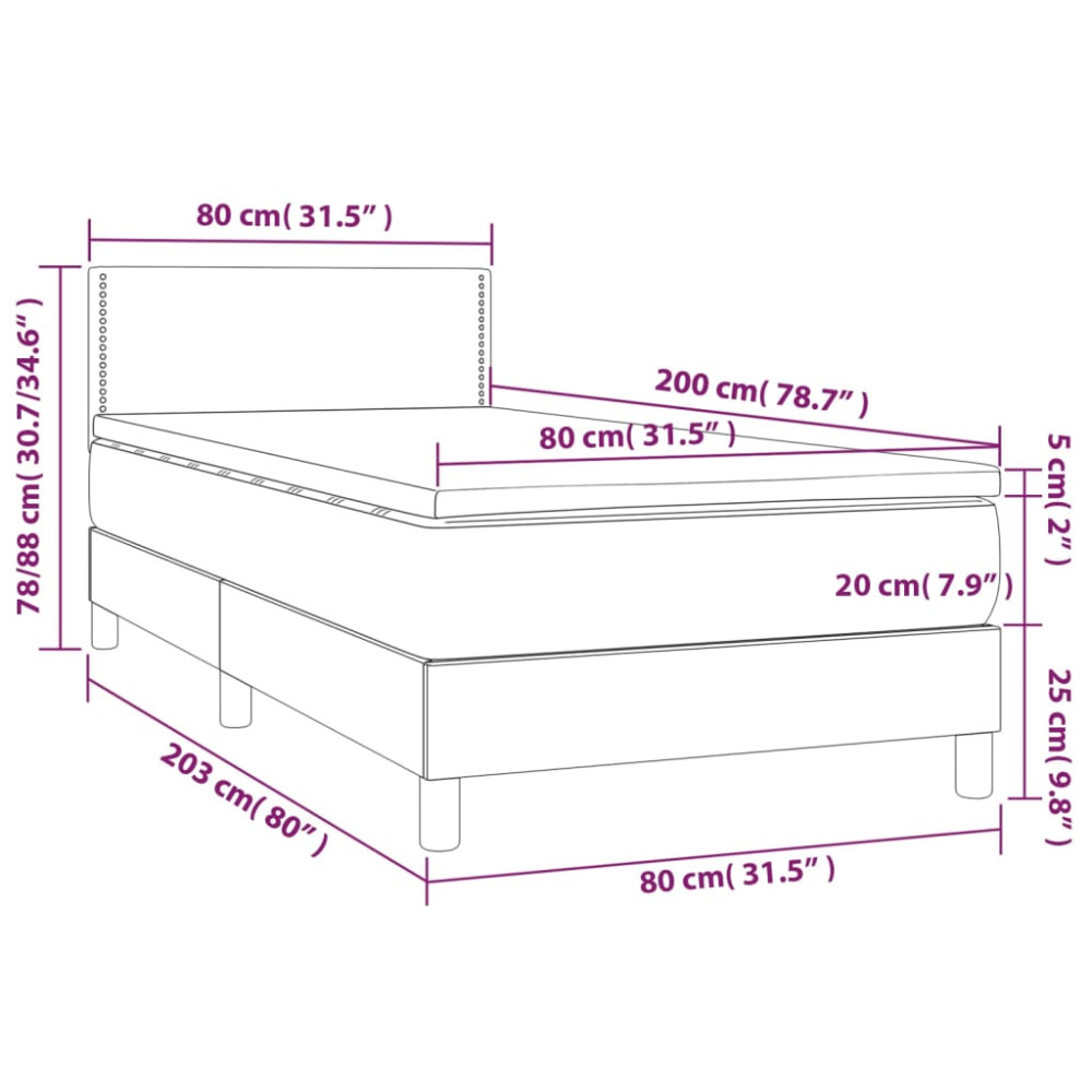 Produktbild för Ramsäng med madrass mörkgrå 80x200 cm tyg