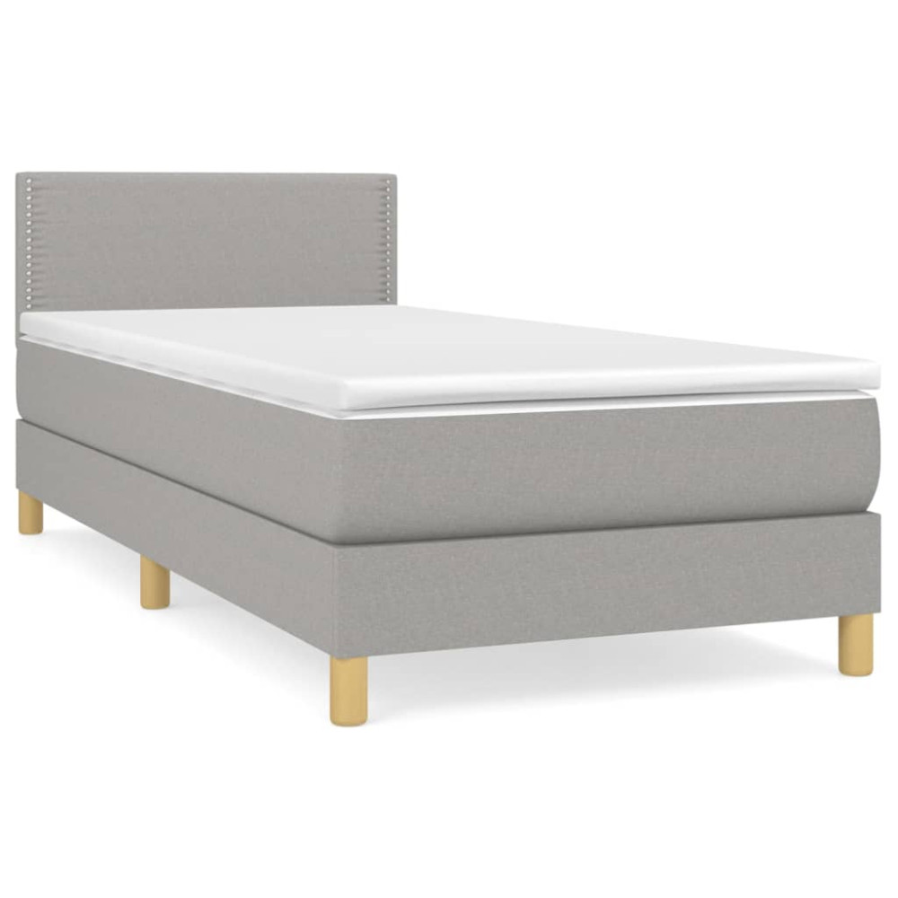 Produktbild för Ramsäng med madrass ljusgrå 90x200 cm tyg
