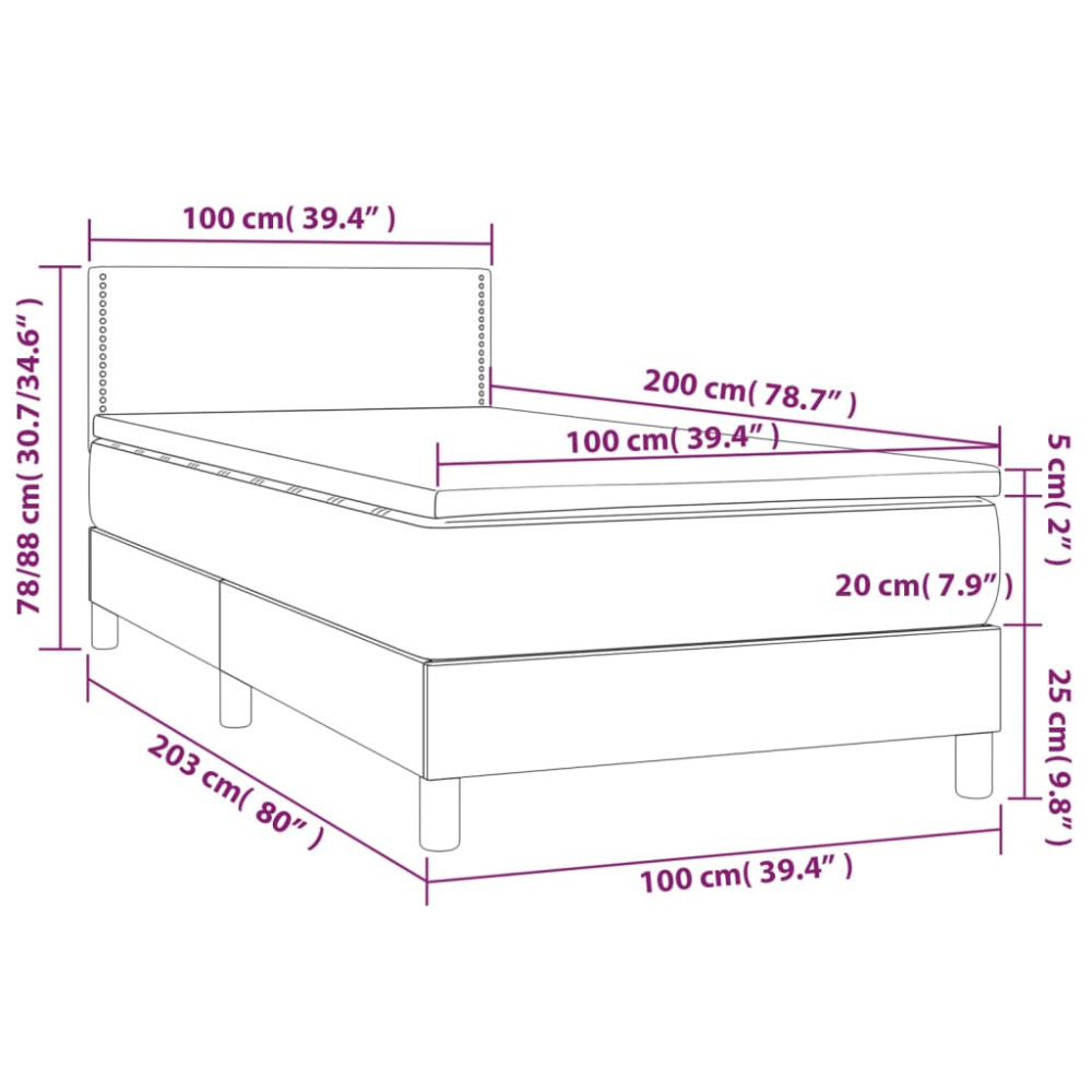 Produktbild för Ramsäng med madrass ljusgrå 100x200 cm tyg