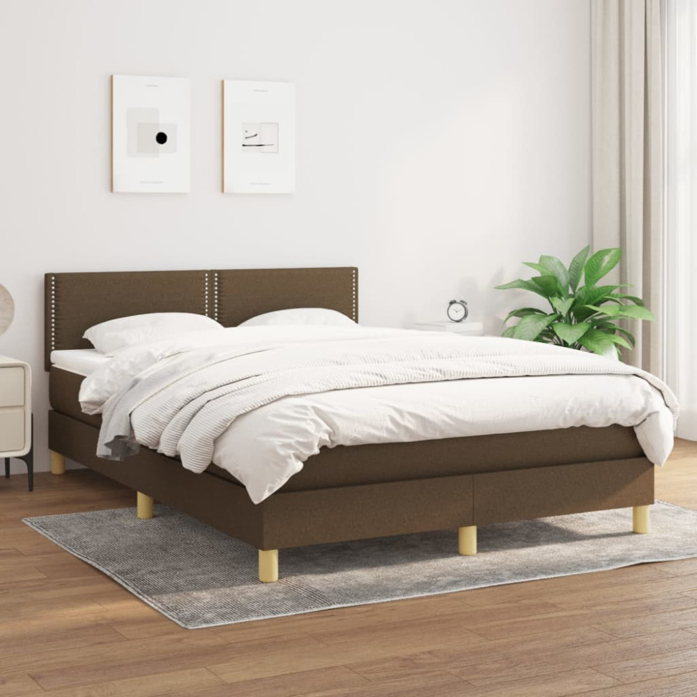 Produktbild för Ramsäng med madrass mörkbrun 140x190 cm tyg