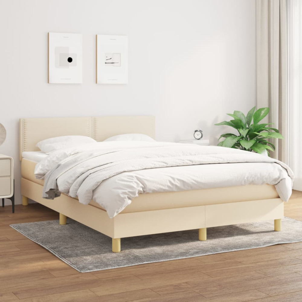 Produktbild för Ramsäng med madrass gräddvit 140x190 cm tyg