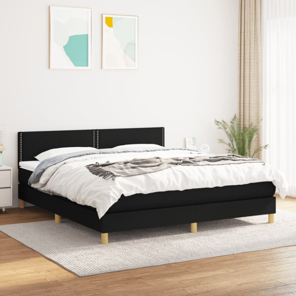 Produktbild för Ramsäng med madrass svart 160x200 cm tyg