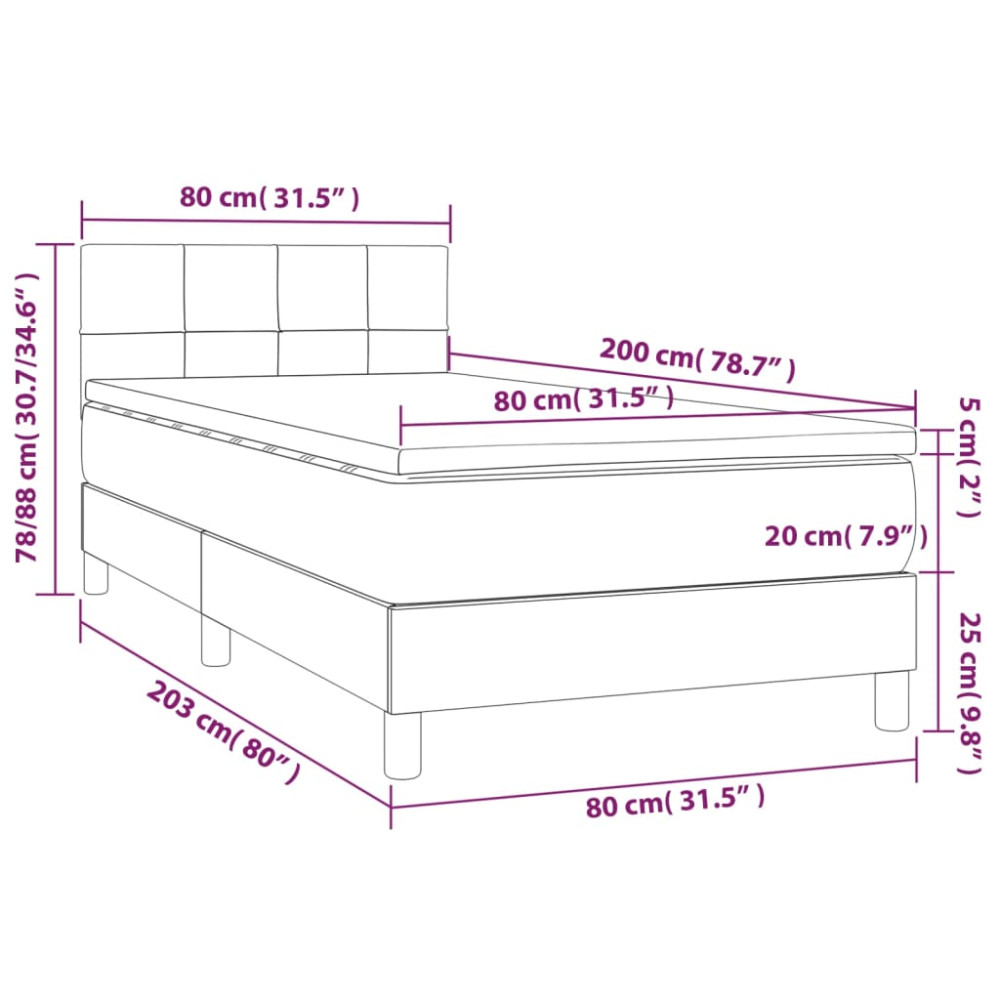 Produktbild för Ramsäng med madrass mörkbrun 80x200 cm tyg
