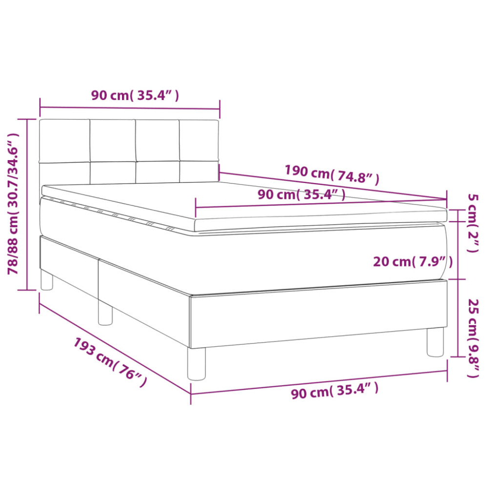 Produktbild för Ramsäng med madrass mörkgrå 90x190 cm tyg