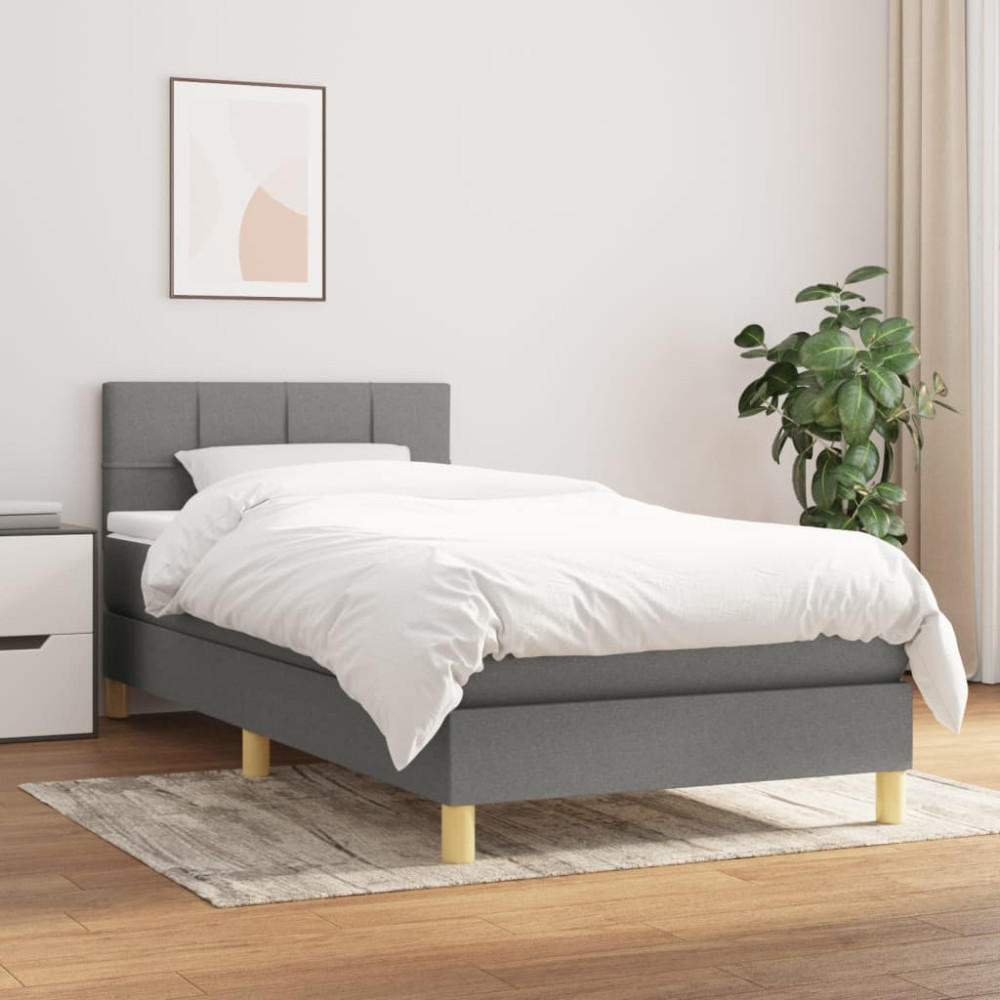 Produktbild för Ramsäng med madrass mörkgrå 90x200 cm tyg