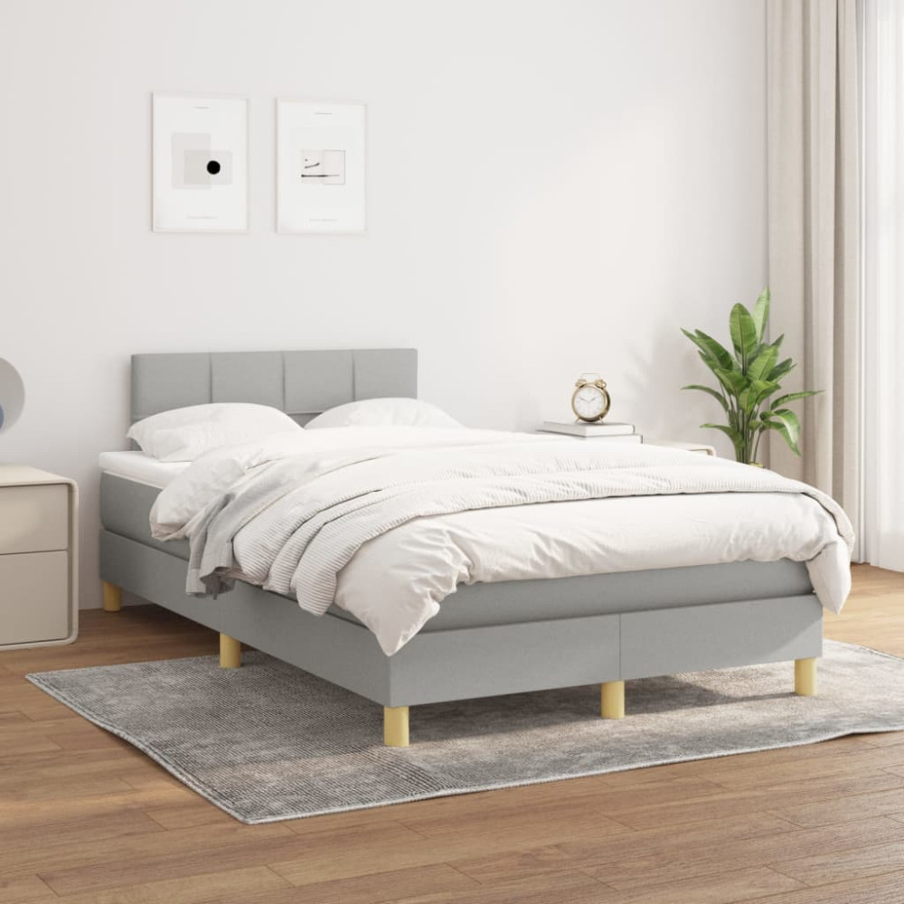 Produktbild för Ramsäng med madrass ljusgrå 120x200 cm tyg