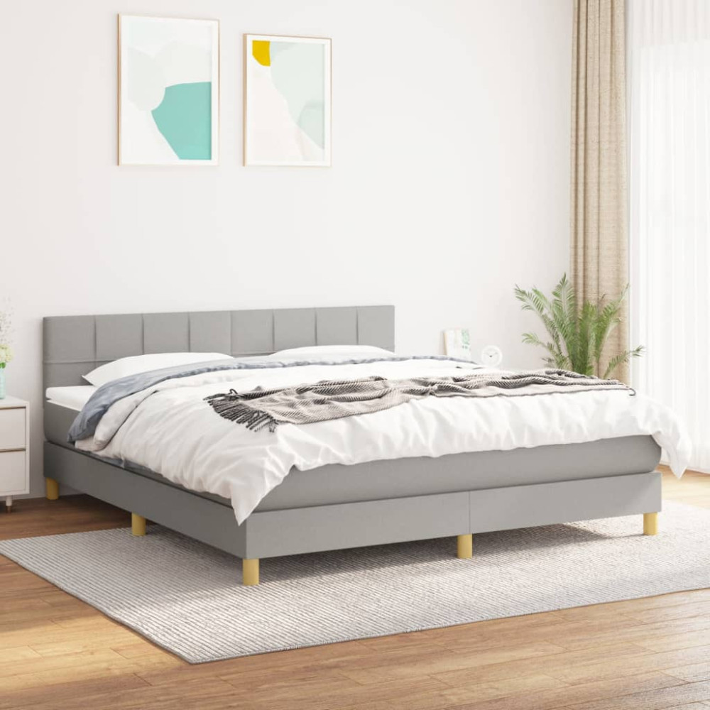 Produktbild för Ramsäng med madrass ljusgrå 160x200 cm tyg