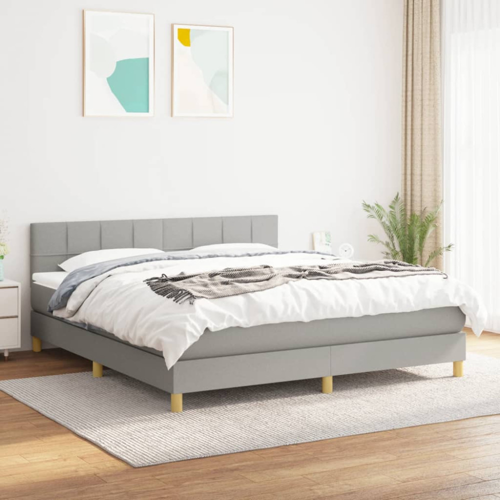 Produktbild för Ramsäng med madrass ljusgrå 180x200 cm tyg