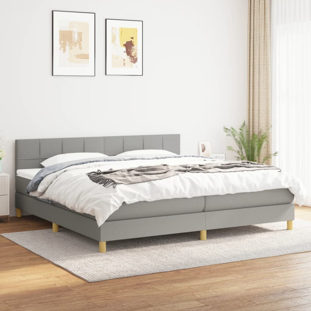 Produktbild för Ramsäng med madrass ljusgrå 200x200 cm tyg