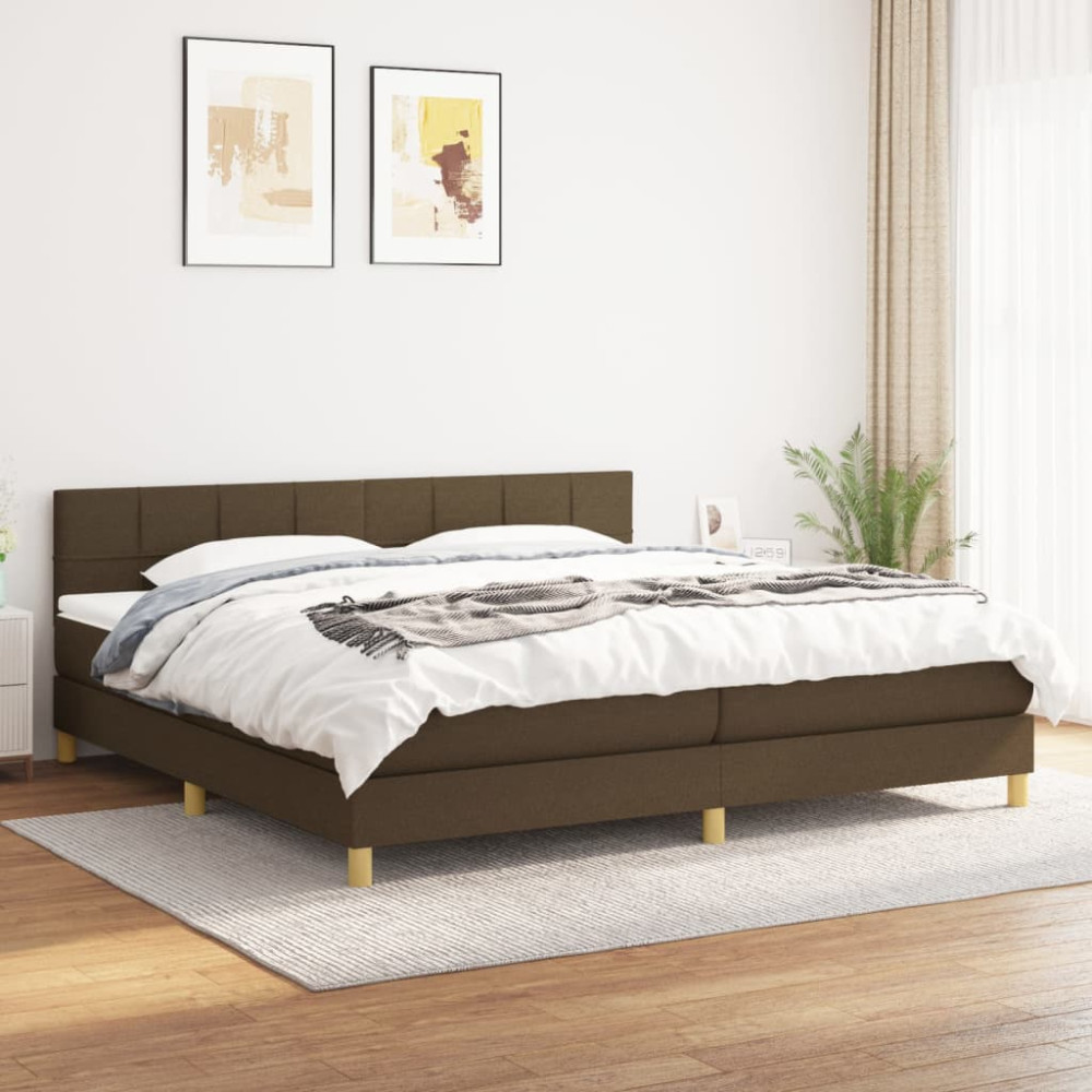 Produktbild för Ramsäng med madrass mörkbrun 200x200 cm tyg