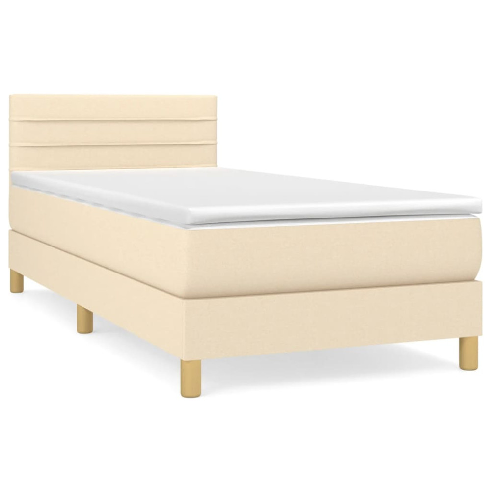 Produktbild för Ramsäng med madrass gräddvit 90x190 cm tyg