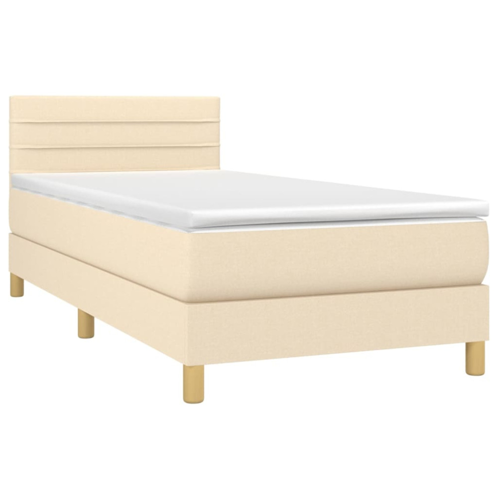 Produktbild för Ramsäng med madrass gräddvit 90x190 cm tyg