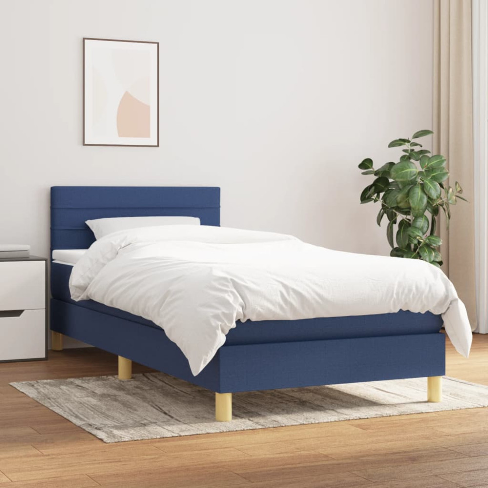Produktbild för Ramsäng med madrass blå 100x200 cm tyg