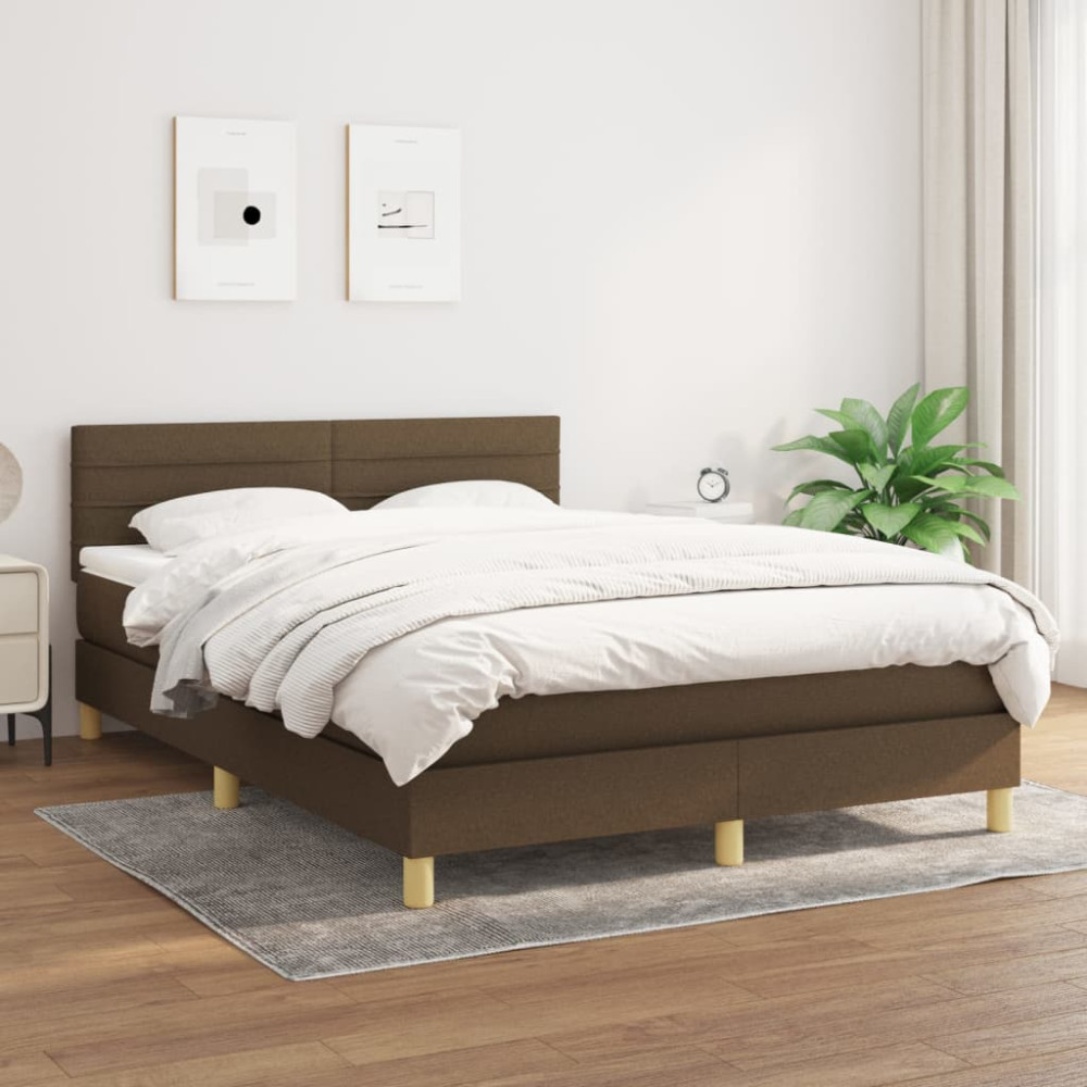 Produktbild för Ramsäng med madrass mörkbrun 140x190 cm tyg