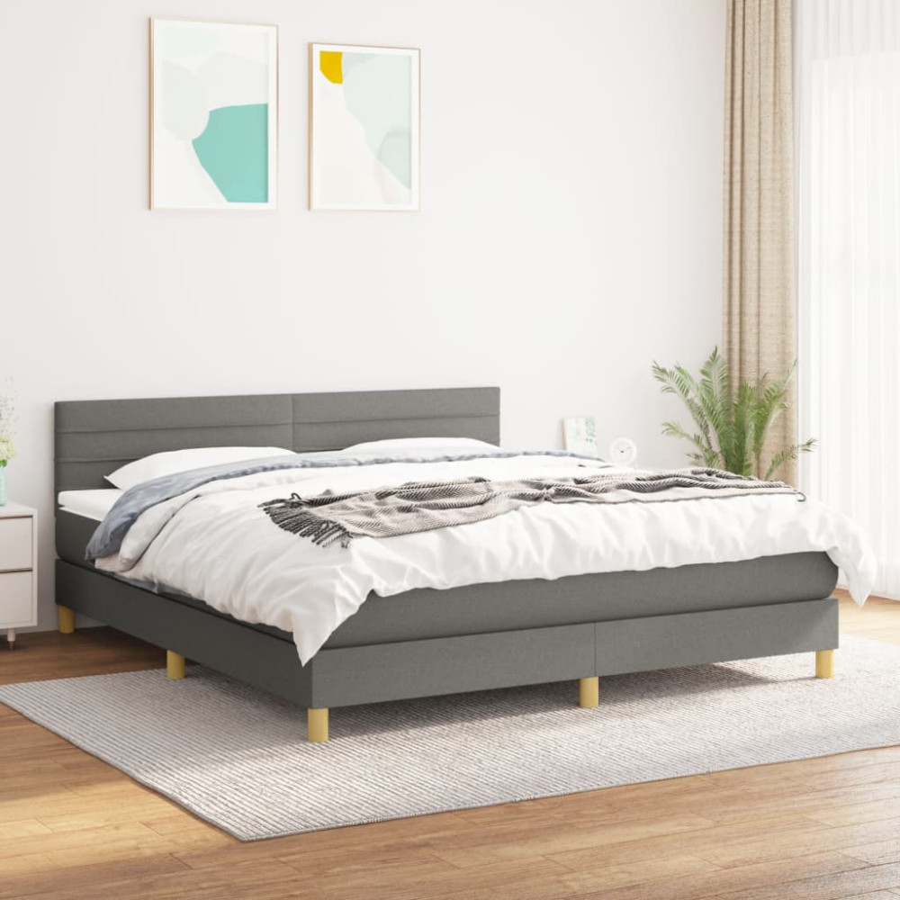 Produktbild för Ramsäng med madrass mörkgrå 160x200 cm tyg