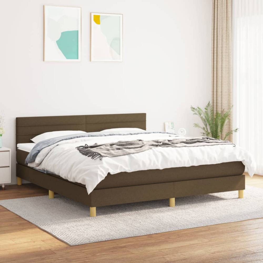 Produktbild för Ramsäng med madrass mörkbrun 160x200 cm tyg