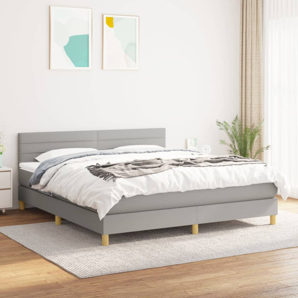 Produktbild för Ramsäng med madrass ljusgrå 180x200 cm tyg