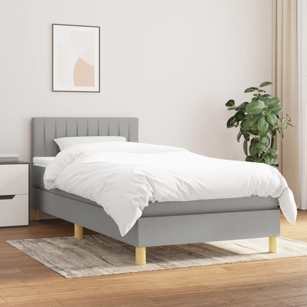 Produktbild för Ramsäng med madrass ljusgrå 80x200 cm tyg