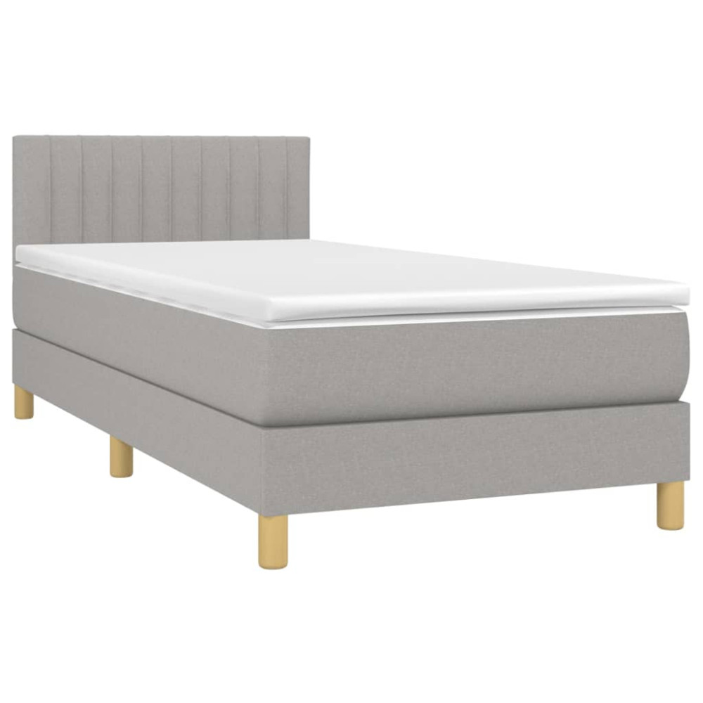Produktbild för Ramsäng med madrass ljusgrå 90x200 cm tyg