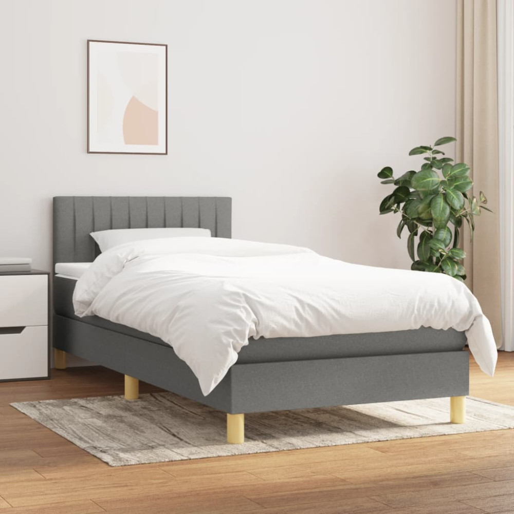 Produktbild för Ramsäng med madrass mörkgrå 90x200 cm tyg