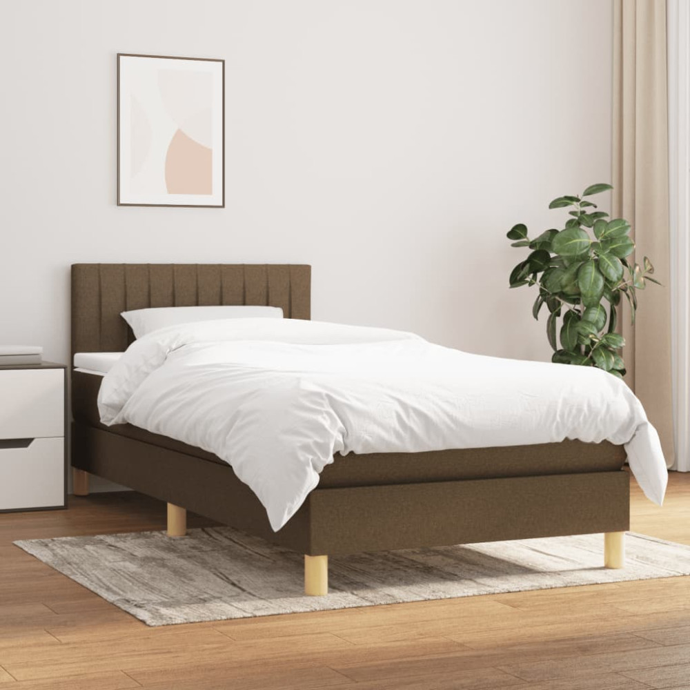 Produktbild för Ramsäng med madrass mörkbrun 100x200 cm tyg
