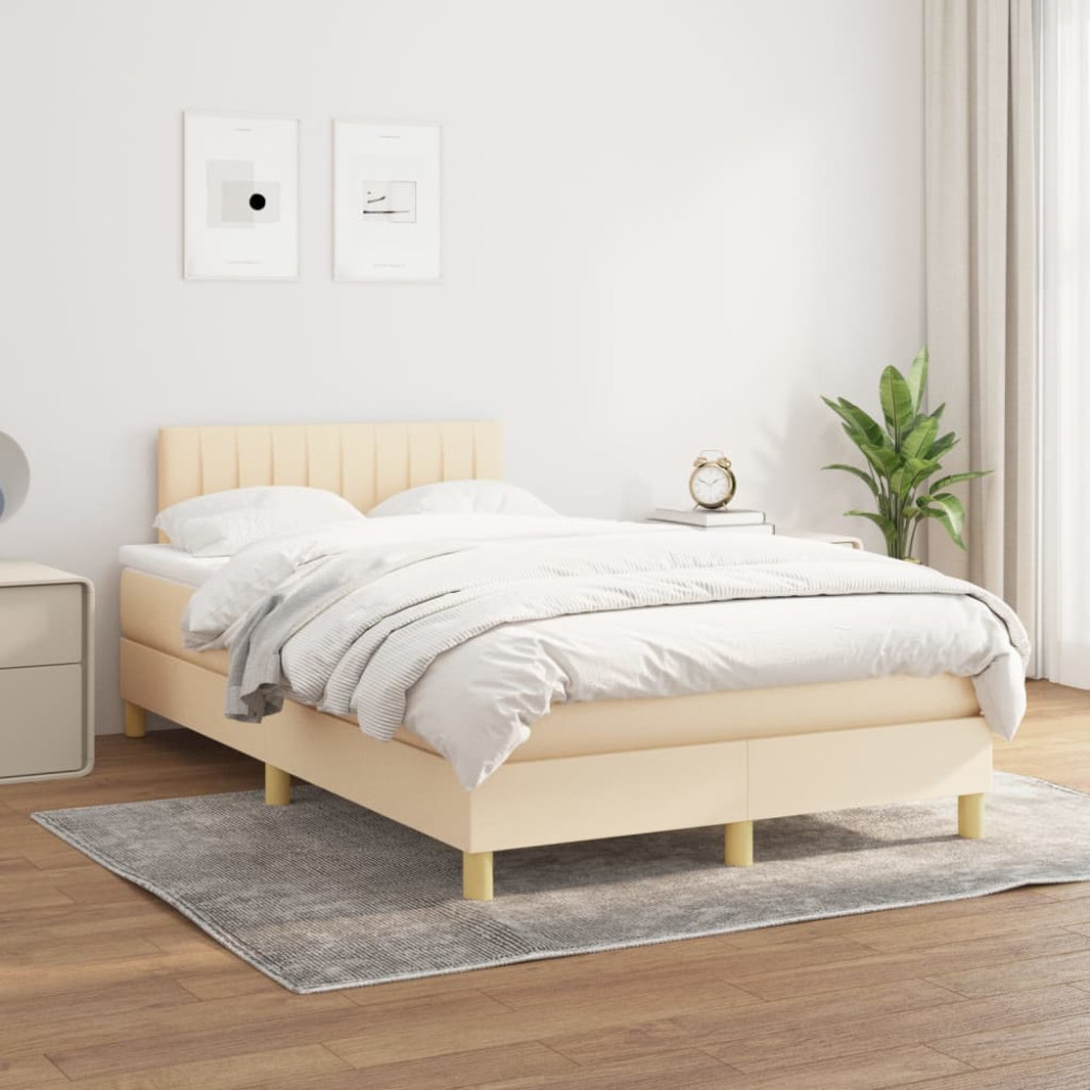 Produktbild för Ramsäng med madrass gräddvit 120x200 cm tyg