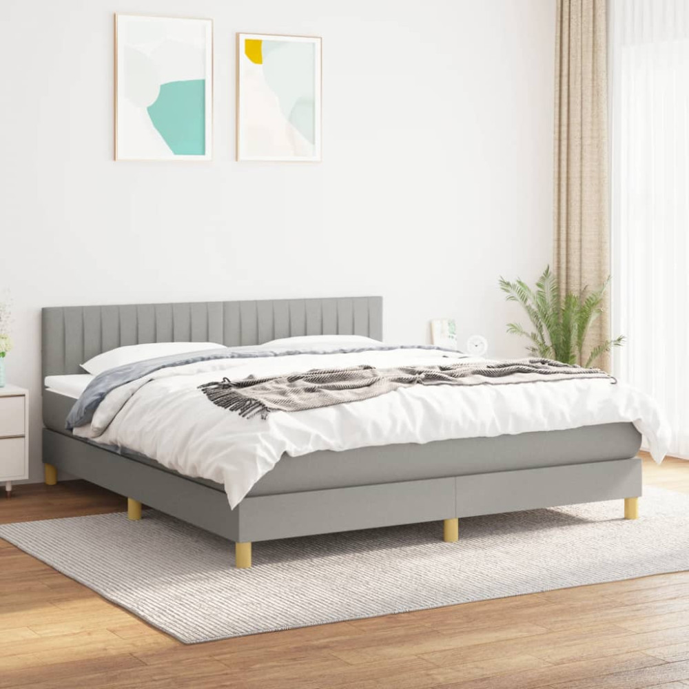 Produktbild för Ramsäng med madrass ljusgrå 160x200 cm tyg