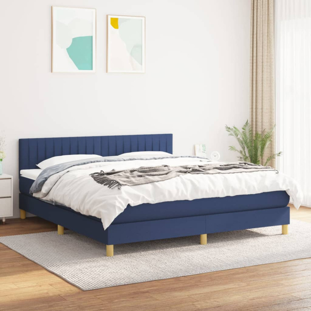 Produktbild för Ramsäng med madrass blå 160x200 cm tyg