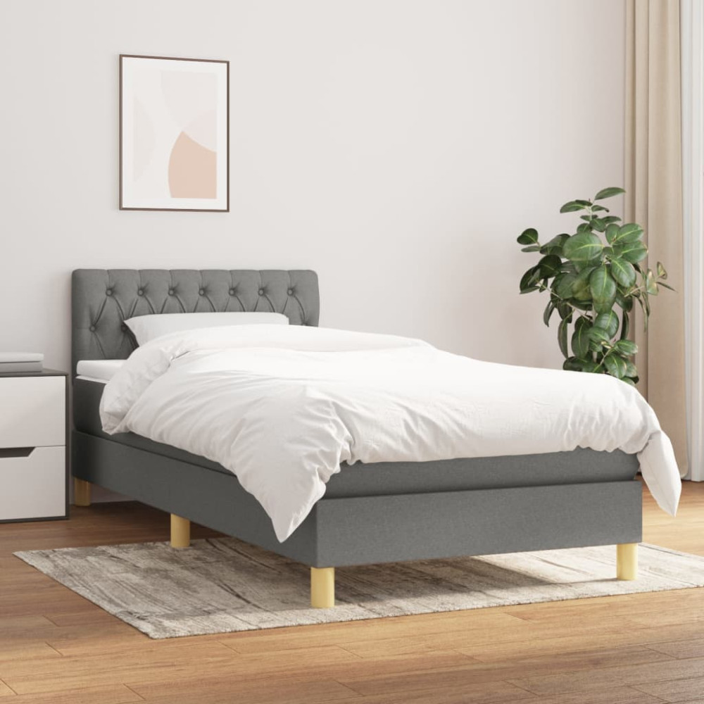 Produktbild för Ramsäng med madrass mörkgrå 80x200 cm tyg
