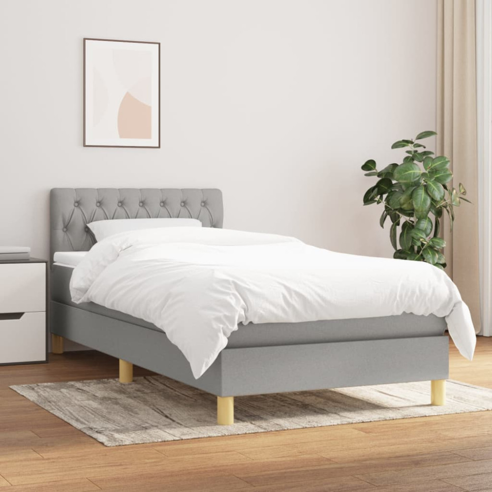 Produktbild för Ramsäng med madrass ljusgrå 90x200 cm tyg