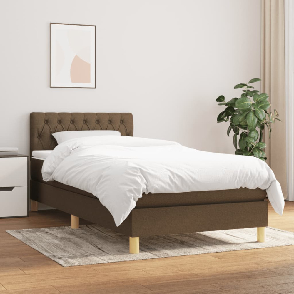 Produktbild för Ramsäng med madrass mörkbrun 90x200 cm tyg