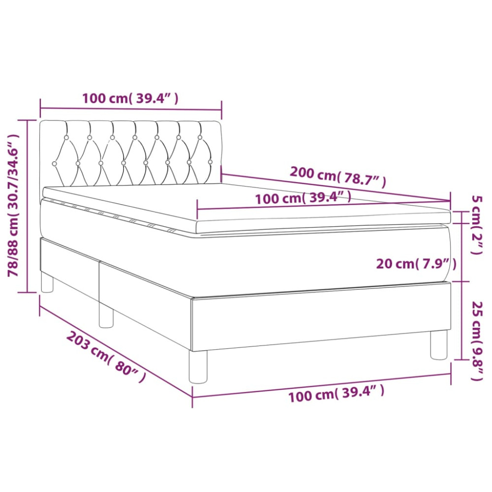 Produktbild för Ramsäng med madrass ljusgrå 100x200 cm tyg