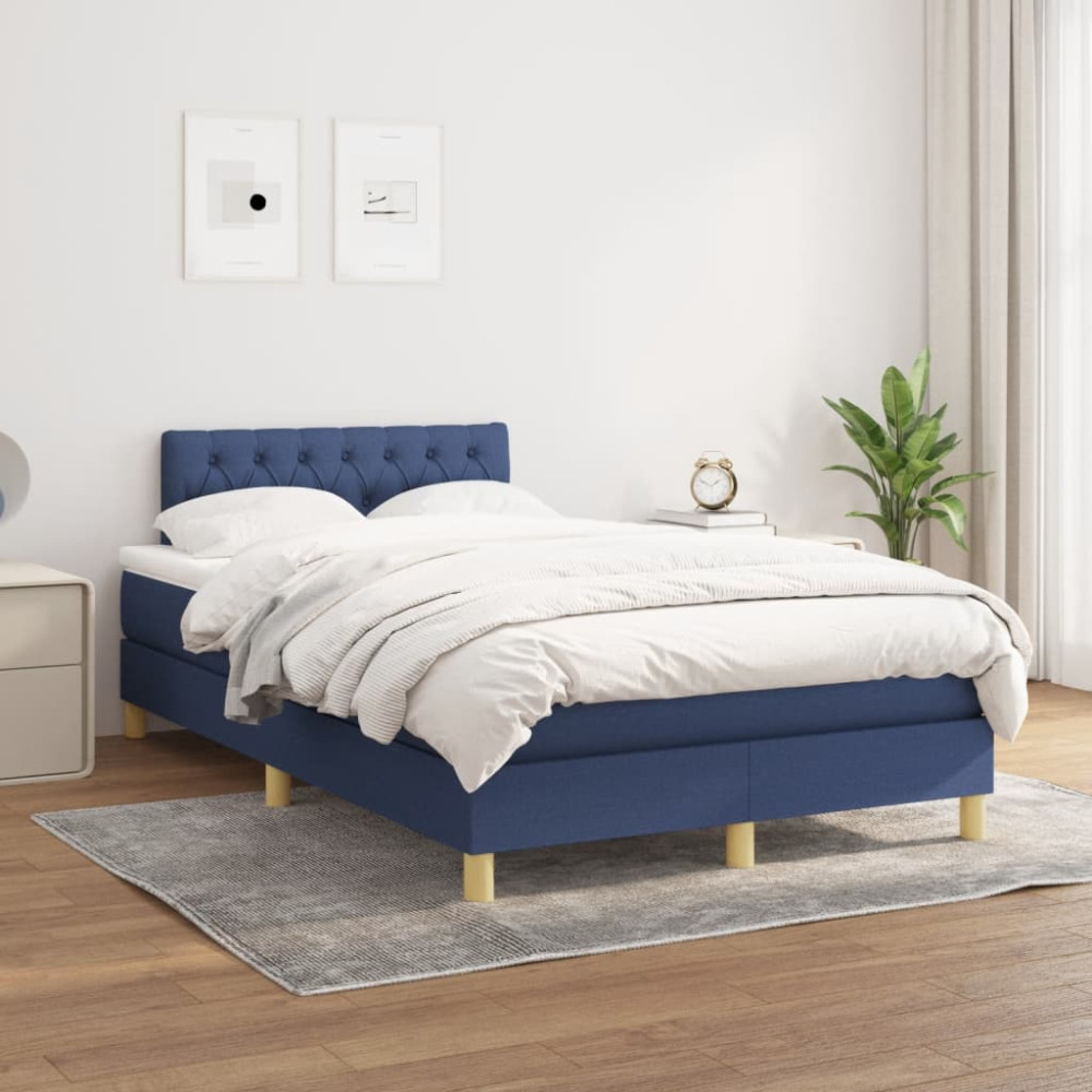 Produktbild för Ramsäng med madrass blå 120x200 cm tyg