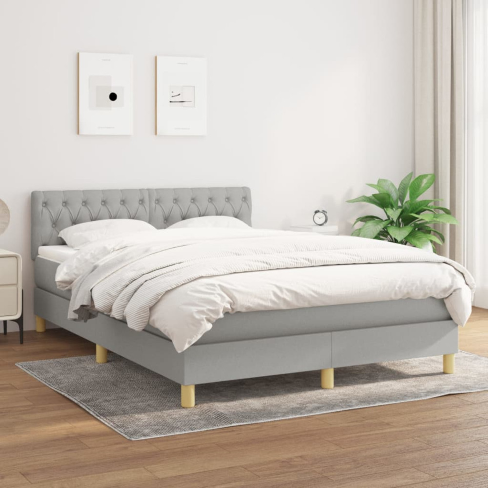 Produktbild för Ramsäng med madrass ljusgrå 140x190 cm tyg