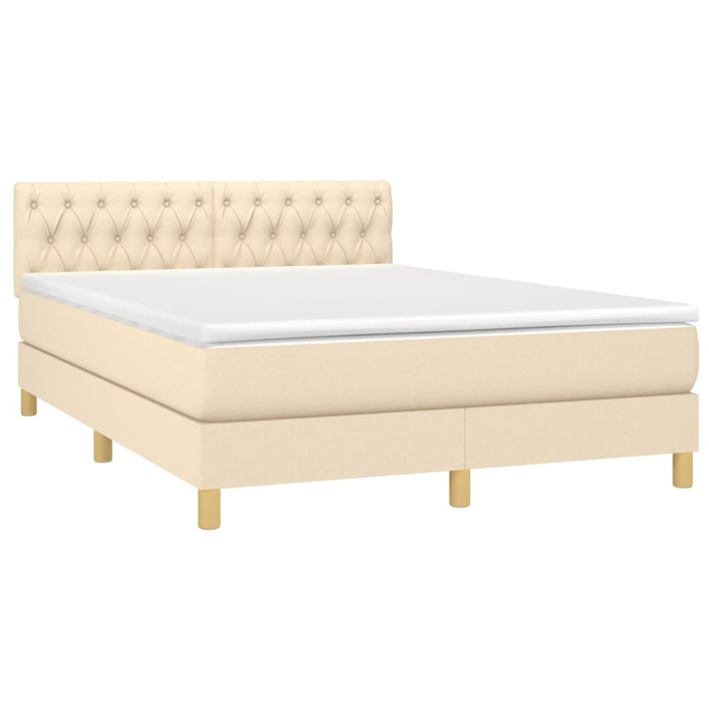 Produktbild för Ramsäng med madrass gräddvit 140x190 cm tyg