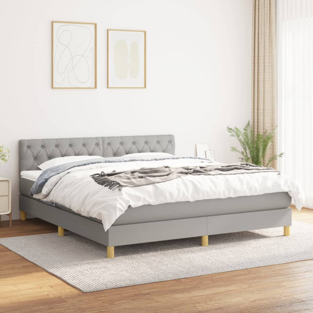 Produktbild för Ramsäng med madrass ljusgrå 160x200 cm tyg
