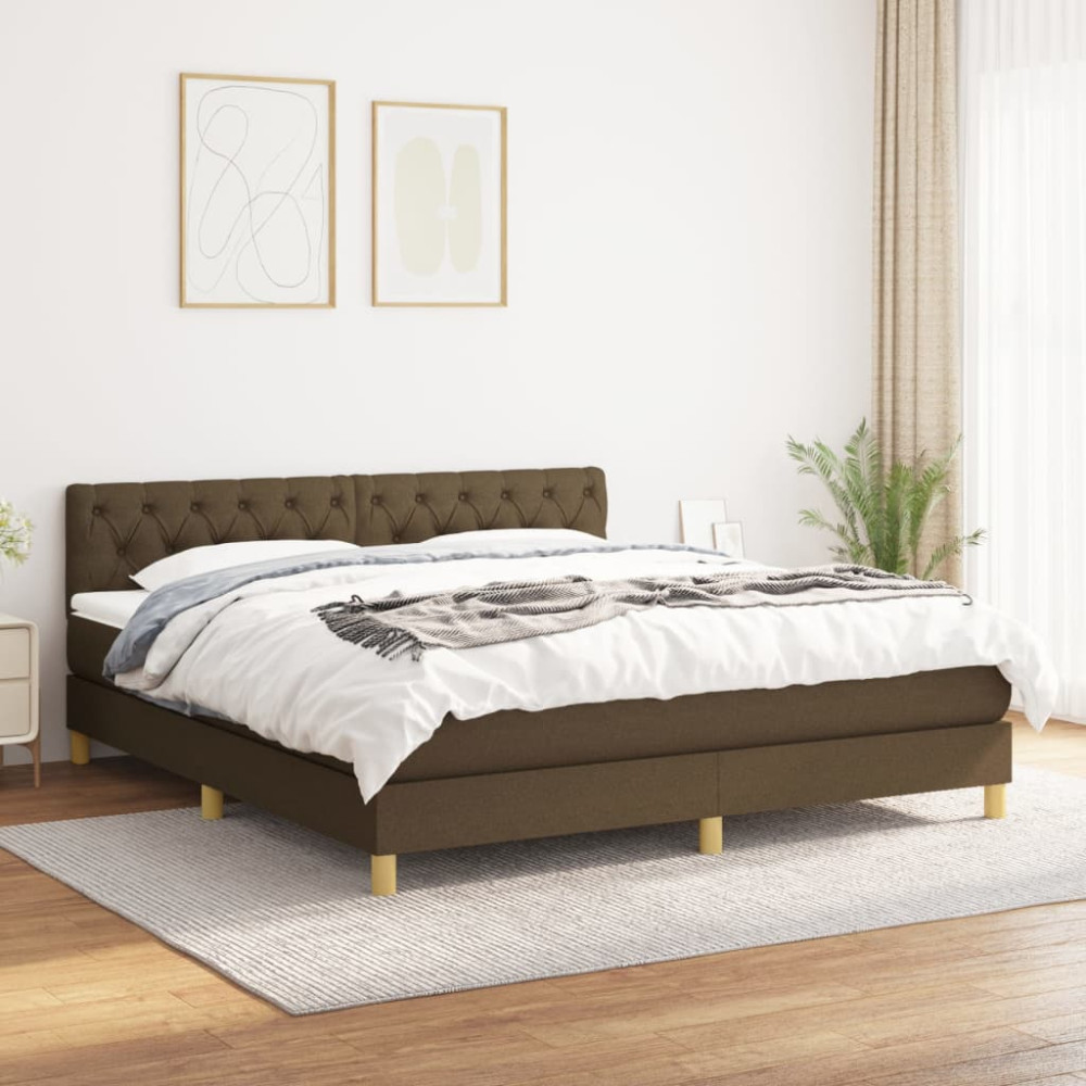 Produktbild för Ramsäng med madrass mörkbrun 160x200 cm tyg