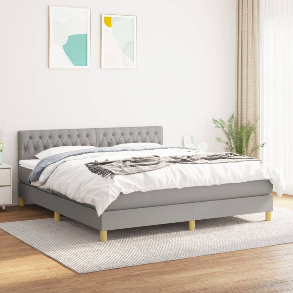Produktbild för Ramsäng med madrass ljusgrå 180x200 cm tyg