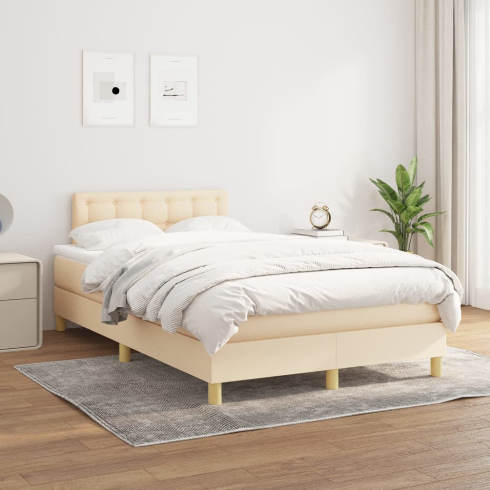 Produktbild för Ramsäng med madrass gräddvit 120x200 cm tyg