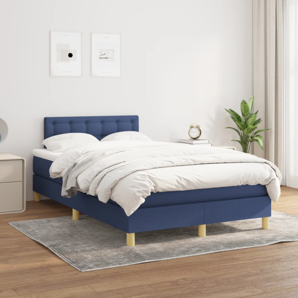 Produktbild för Ramsäng med madrass blå 120x200 cm tyg