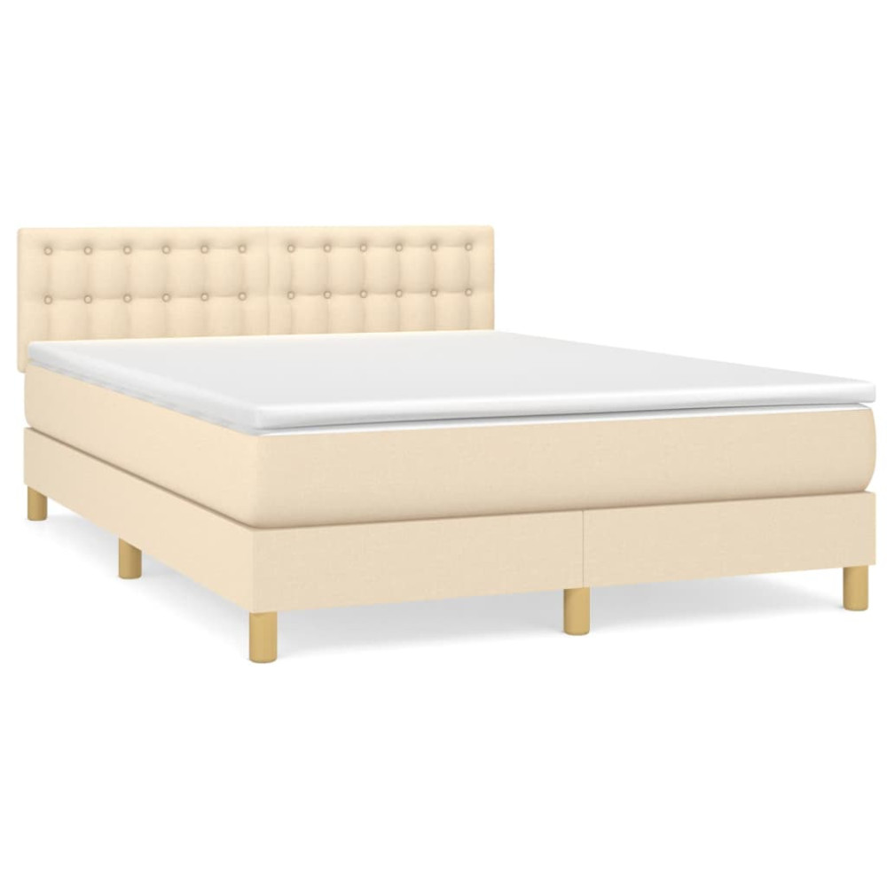 Produktbild för Ramsäng med madrass gräddvit 140x190 cm tyg