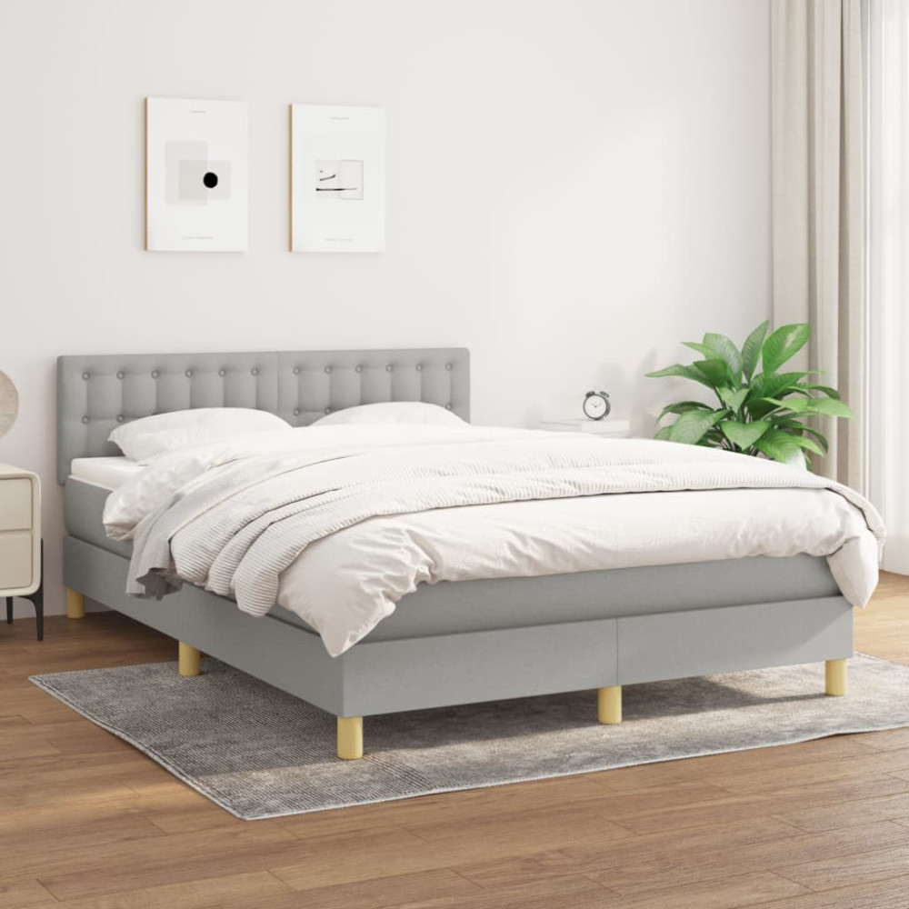 Produktbild för Ramsäng med madrass ljusgrå 140x200 cm tyg