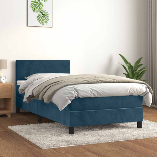 vidaXL Ramsäng med madrass mörkblå 90x200 cm sammet