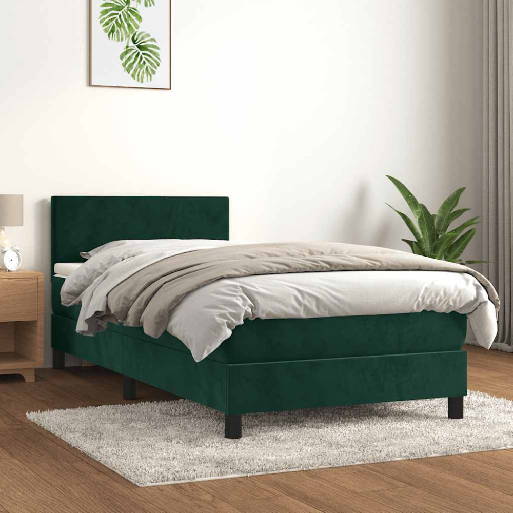 Produktbild för Ramsäng med madrass mörkgrön 100x200 cm sammet