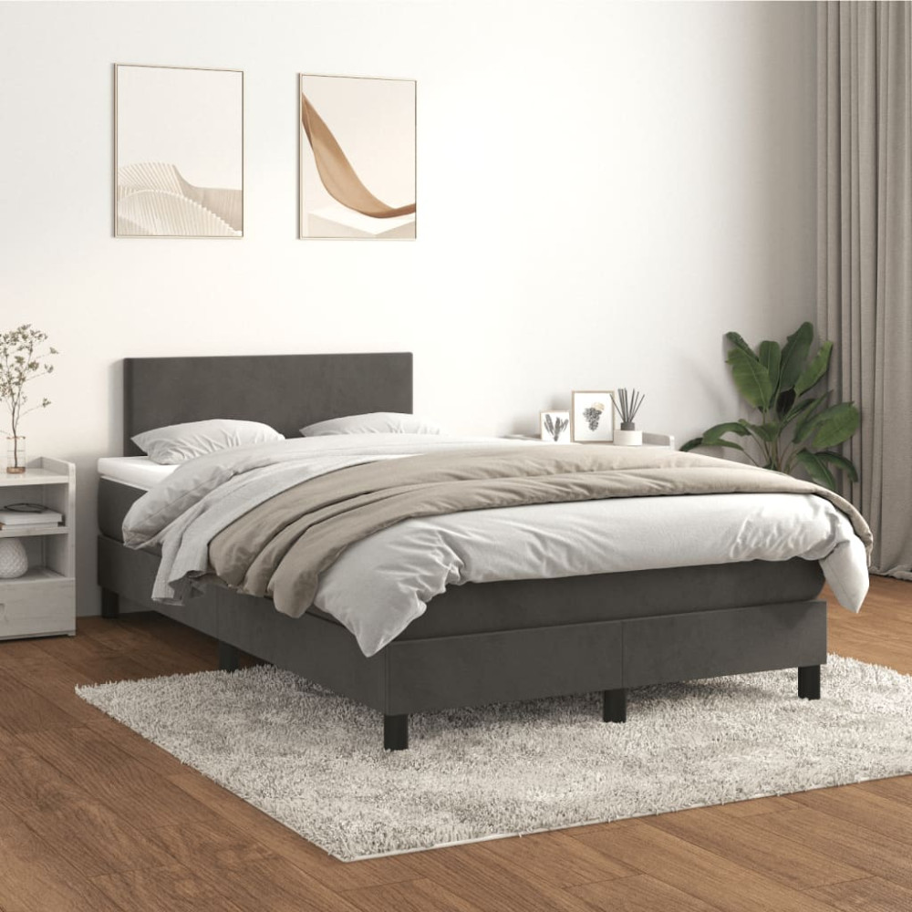 Produktbild för Ramsäng med madrass mörkgrå 120x200 cm sammet