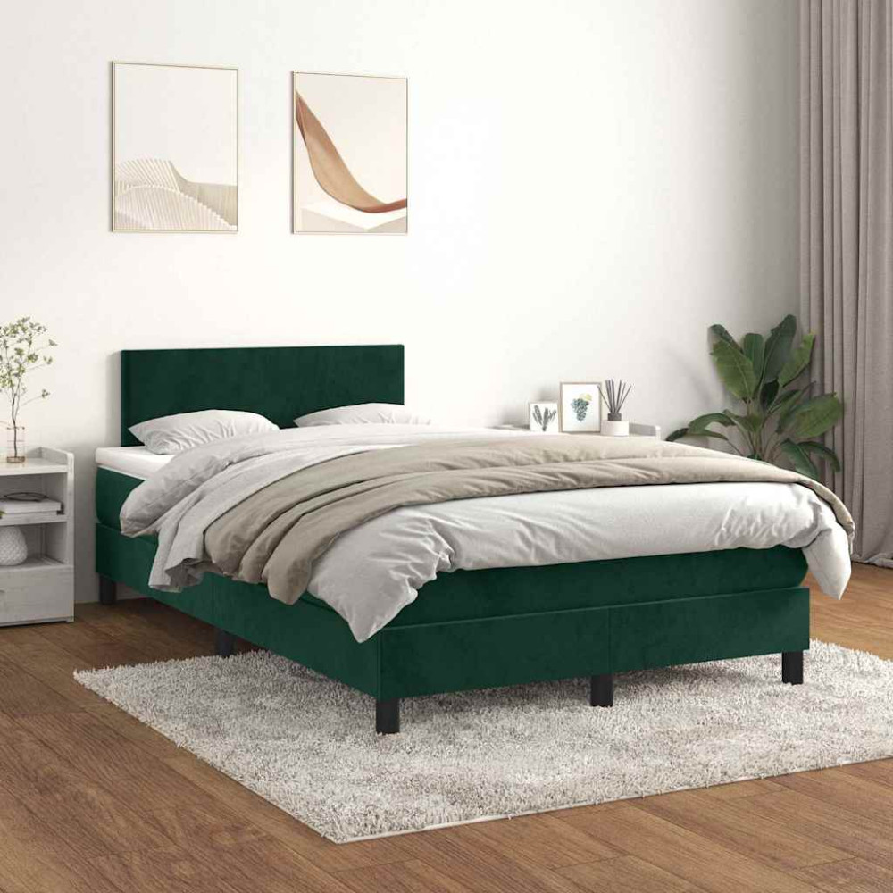 Produktbild för Ramsäng med madrass mörkgrön 120x200 cm sammet