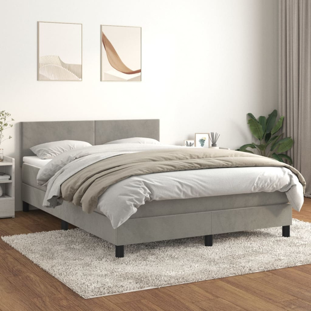Produktbild för Ramsäng med madrass ljusgrå 140x190 cm sammet