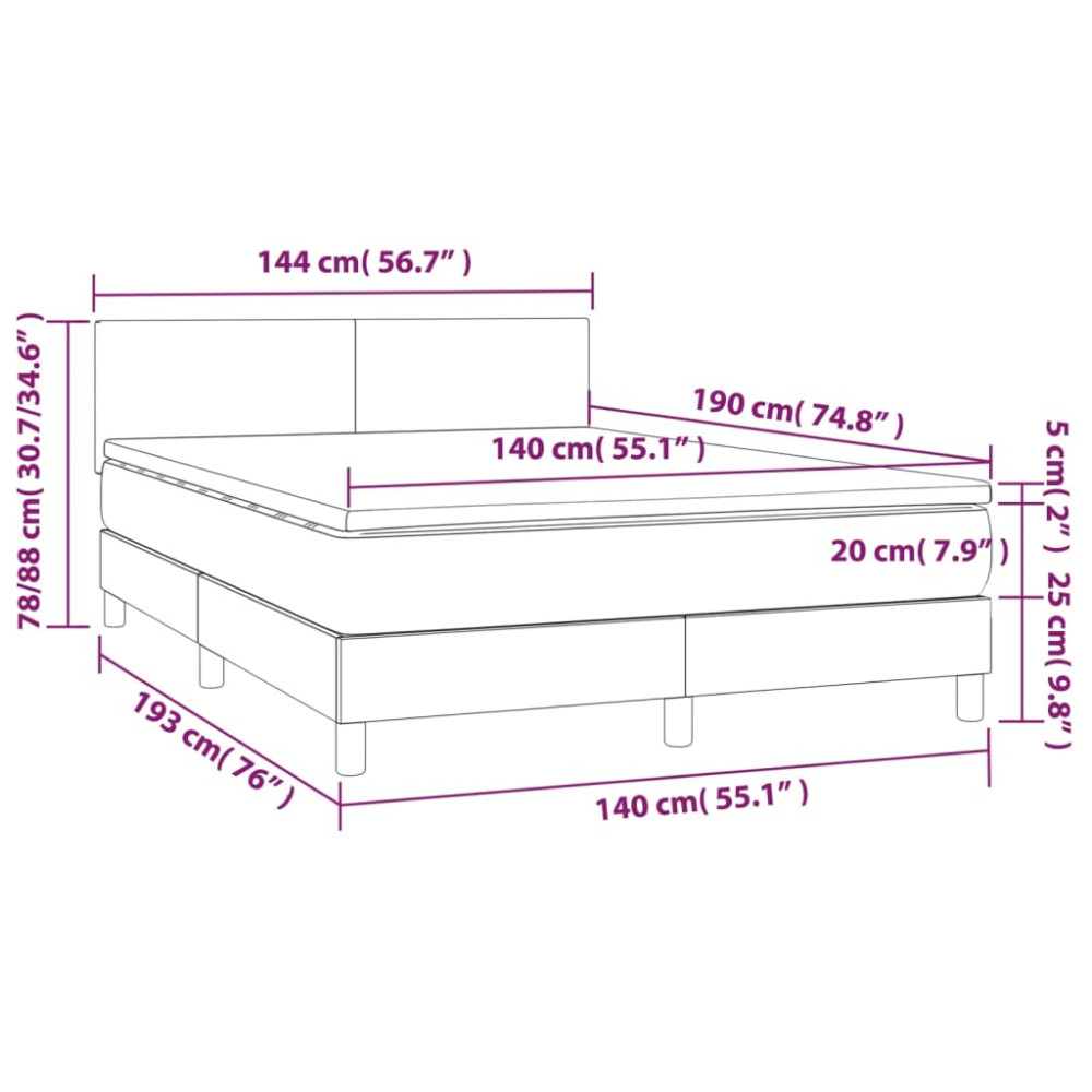 Produktbild för Ramsäng med madrass ljusgrå 140x190 cm sammet